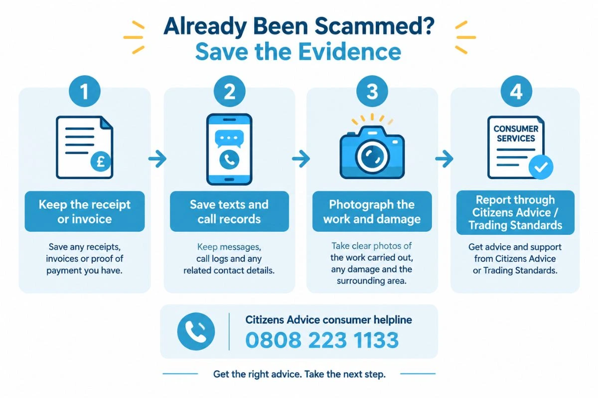 Homeowner collecting locksmith invoice, messages, call records, and damage photographs before reporting a dispute