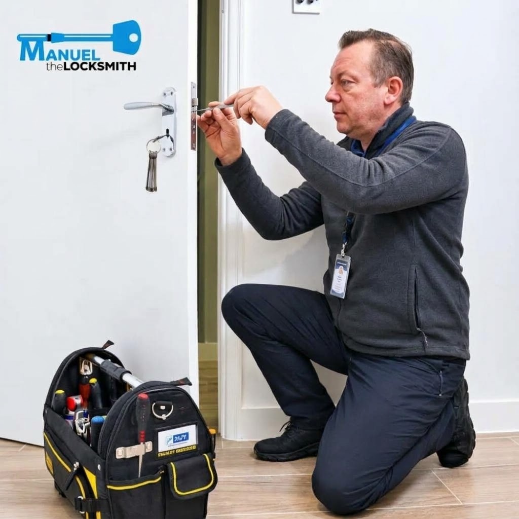 Non-destructive entry locksmith using specialist tools to open a locked door without damage