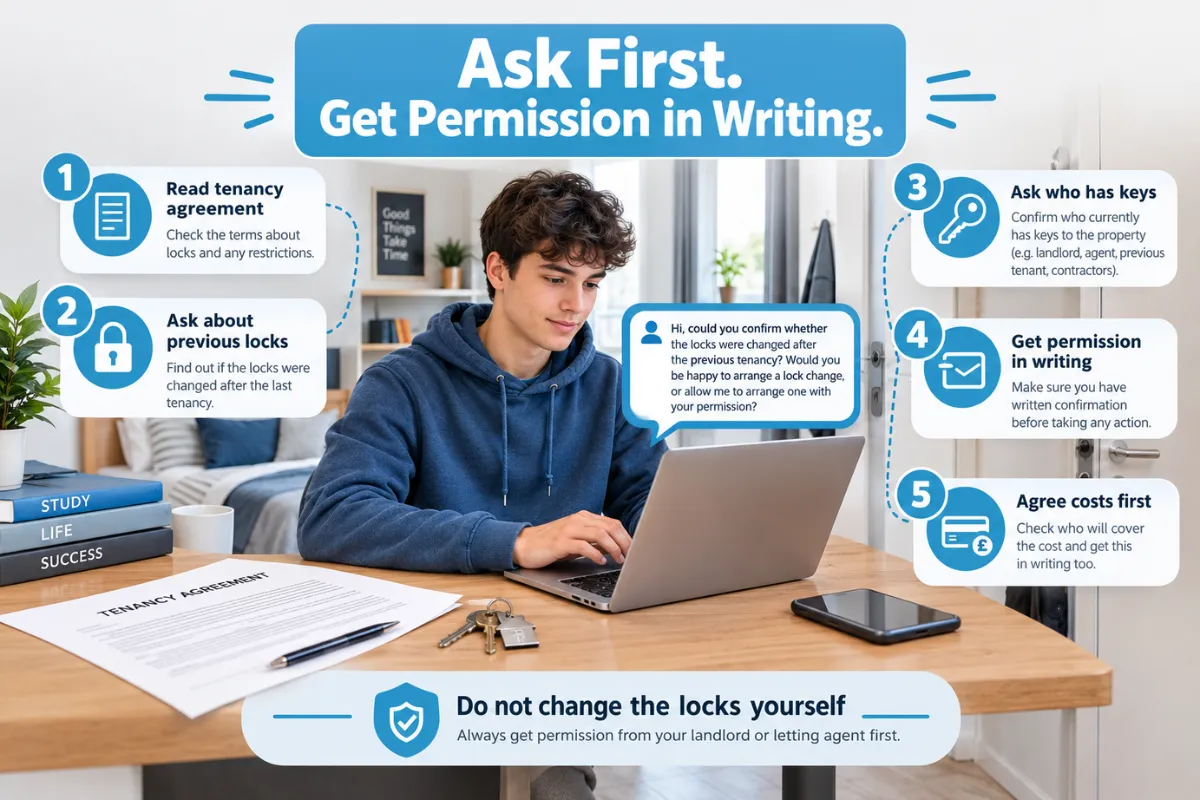 Student asking landlord for written permission to change rental locks