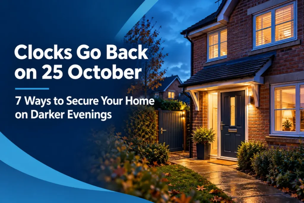 Home security tips for darker evenings in Surrey, Middlesex and Berkshire, including secure door locks and outdoor lighting.