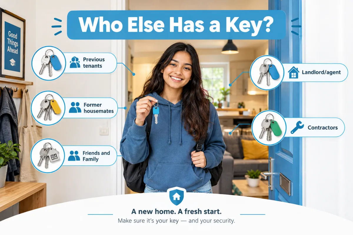 Student moving into rental home considering who may have copies of the door key